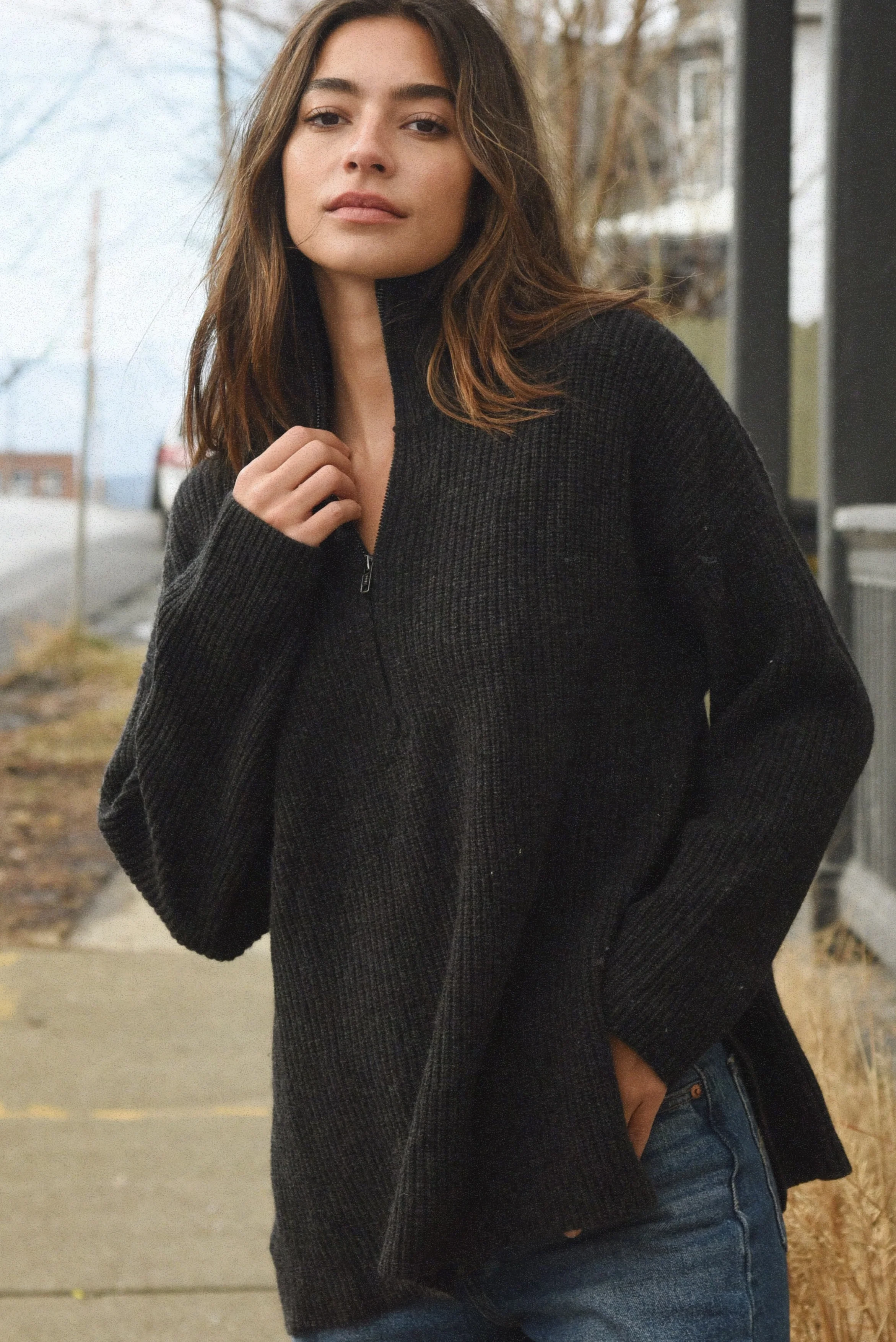 The Cashmere Cozy Half Zip Sweater // Shadow - Image 4